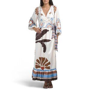 CIEBON Brown Multi Willow Engineered Maxi Wrap Dress